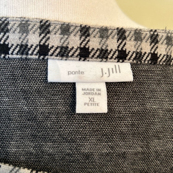 J Jill Tunic Size XL Petite Ponte 3/4 Sleeves Check Gray Black Brown - Picture 6 of 10